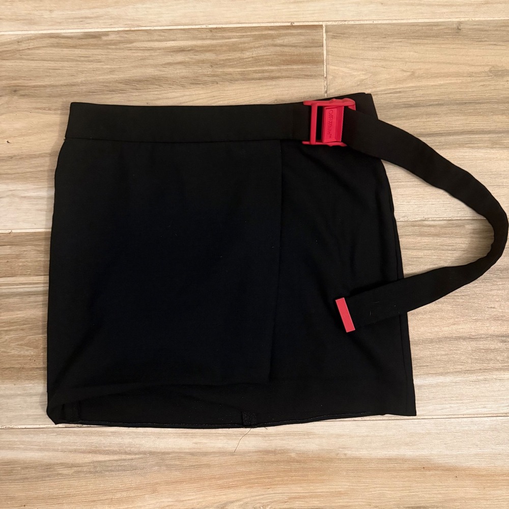 Off-White Black Mini Wrap Skirt Pink Buckle Belt Seasonal LG-425 Streetwear